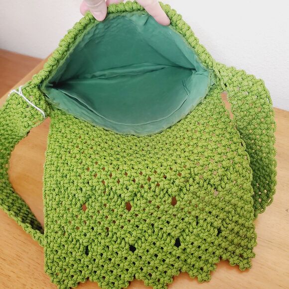 Vintage Green Macrame Bag Retro 1960's 70's Shoulder Purse Disco MCM Bag - Picture 3 of 7